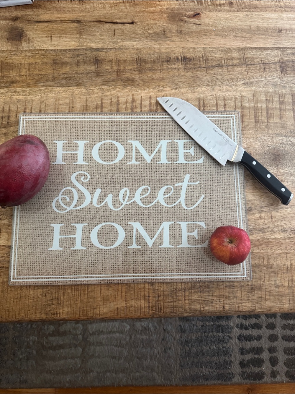 "Home Sweet Home” Decorative Tempered Glass cutting Board Burlap Design NEW